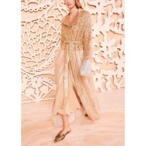 NWT Ulla Johnson Faux-Fur Long Alpaca-Wool Sylvan Gold-Foil Coat